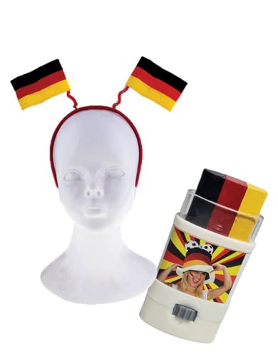 Fußball Klamotten Haarreif Deutschland Fan-Haarreif mit 2 Flaggen mit Schminkstift Deutschland EM WM Frauen Fußball Fan-Schminke von Karneval-Klamotten