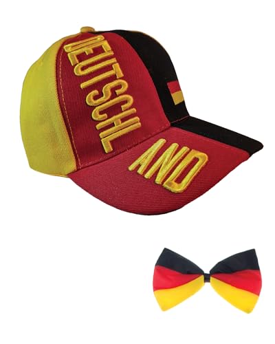 Fußball Klamotten Hut Deutschland Cap EM WM Herren Fußball Deutschland Fan-Hut mit Fliege Deutschland schwarz rot Gold von Karneval-Klamotten