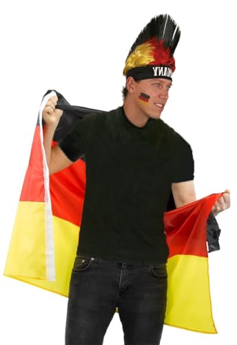 Karneval-Klamotten Deutschland Kostüm Flagge als Poncho Cape Umhang mit Deutschland-Perücke Irokese Herren Damen Fan-Artikel Fußball EM WM Herren von Karneval-Klamotten