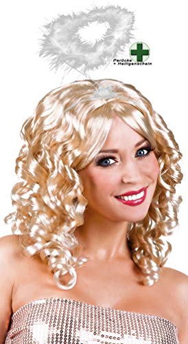 Karneval-Klamotten Engelsperücke Damen blond Locken Perücke Engel mit Heiligenschein Engel weiß von Karneval-Klamotten