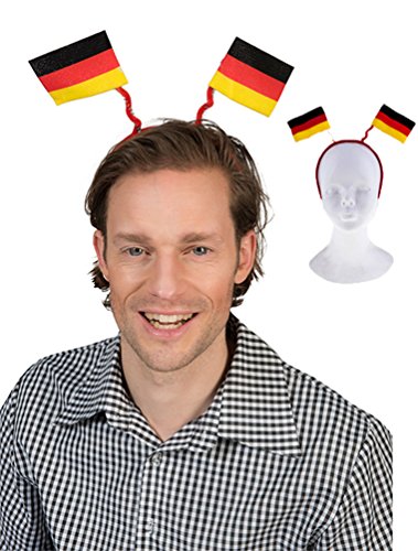 Karneval-Klamotten Haarreif Deutschland Fan-Haarreif mit 2 Flaggen Deutschland-Farben Damen Herren schwarz rot Gold Herren EM WM Herren Fußball von Karneval-Klamotten