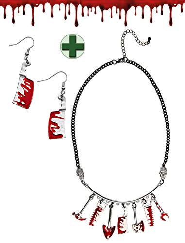 Karneval-Klamotten Halskette blutige Werkzeuge und Ohrringe blutige Axt Halloween Schmuck Kette und Ohrringe Blut von Karneval-Klamotten