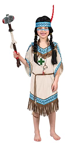 Karneval-Klamotten Indianer Kostüm Kinder Mädchen Indianerin Kostüm Mädchen-Kostüm Squaw Pocahontas Beige, Blau, Braun mit Traumfänger Halskette, 152 von Karneval-Klamotten