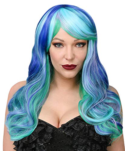 Karneval-Klamotten Meerjungfrau Perücke Undine Langhaarperücke lockig blau hellblau grün Polyester Medium (as a common size for adult wigs) WIG von Karneval-Klamotten