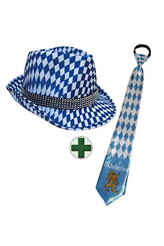 Karneval-Klamotten Oktoberfest Hut Bayern Hut blau weiß Herren INKL. Krawatte Oktoberfest Karneval von Karneval-Klamotten