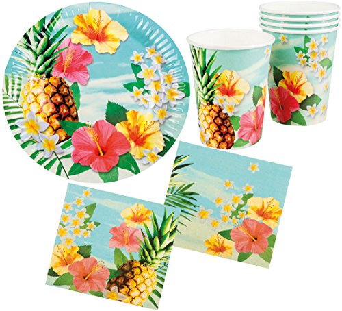 Karneval-Klamotten Party Set Hawaii Blume Hibiskus 24 Teile : Teller, Becher, Servietten von Karneval-Klamotten