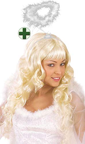 Karneval-Klamotten Perücke Engel blond Locken Weihnachten Engel-Perücke mit Heiligenschein weiß Engelsperücke Damen von Karneval-Klamotten