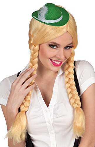 Karneval-Klamotten Perücke Oktoberfest Dirndl Heidi Bayern blond Zopfperücke Damen INKL Oktoberfest-Hut grün Karneval von Karneval-Klamotten