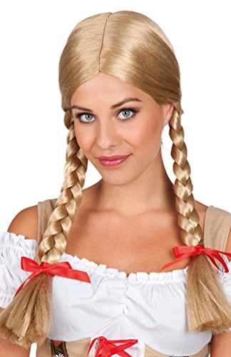 Karneval-Klamotten Perücke Oktoberfest Dirndl Heidi Bayern blond Zopfperücke Damen Karneval von Karneval-Klamotten