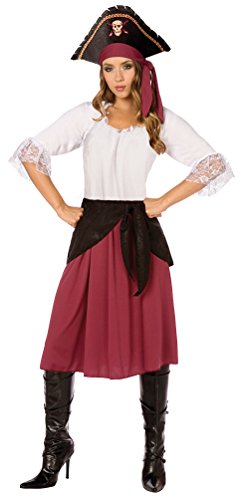 Karneval-Klamotten Piratin Kostüm Piratenkostüm Damen Kostüm Karneval Damenkostüm Bordeaux-weiß-schwarz Kleid, Schärpe inkl. Piraten-Hut von Karneval-Klamotten