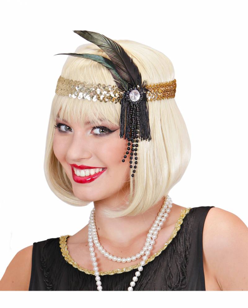 Flapper Stirnband Gold mit schwarzer Feder  Charleston Stirnband von Karneval Universe