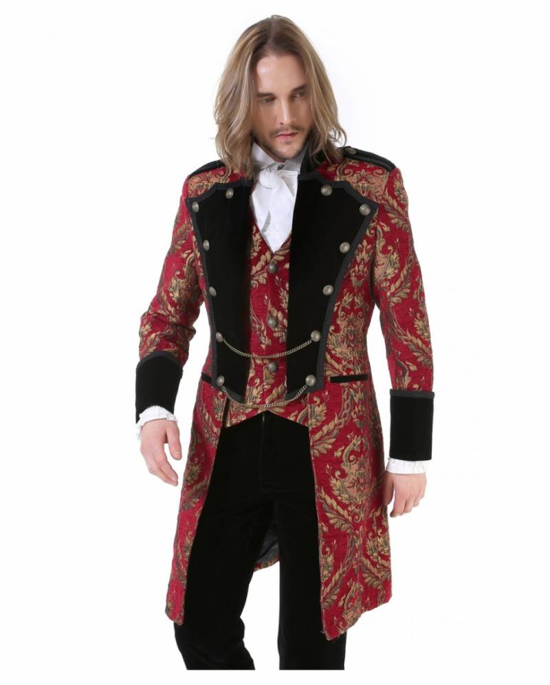 Gothic Aristokrat Herren Mantel Gold Rot Brokat ➤ Steampunk Mode XXL von Karneval Universe