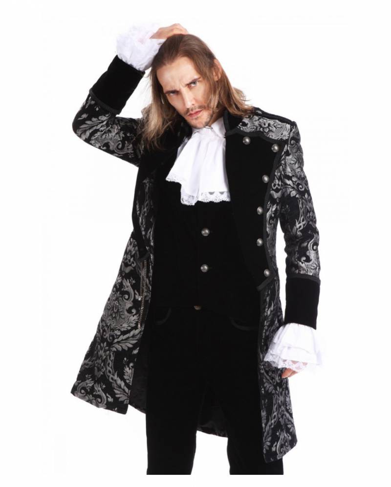 Gothic Aristokrat Herren Mantel Silber Brokat ➤ Steampunk Mode XXXL von Karneval Universe