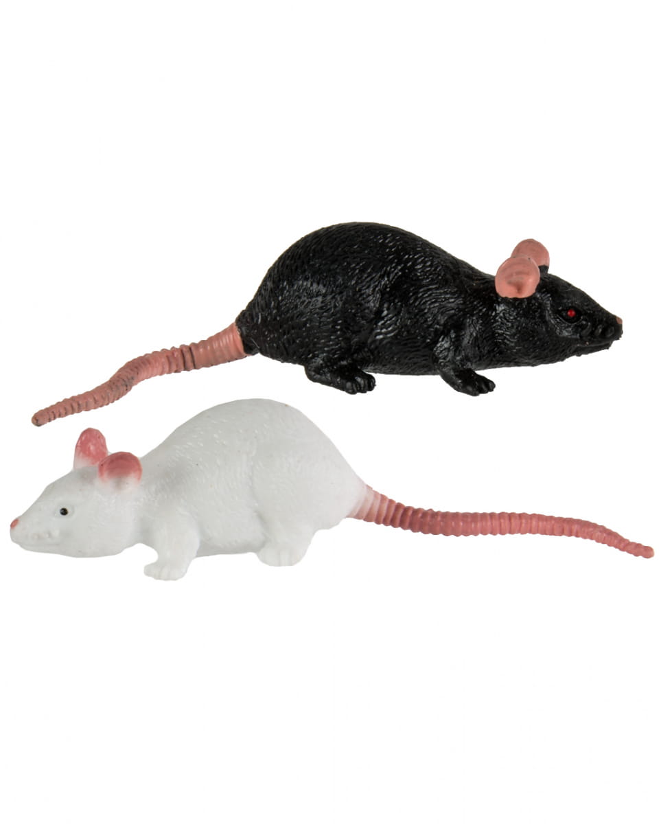 Gummi Ratte 11cm - Schwarz / Weiß als Stretch-Tier von Karneval Universe