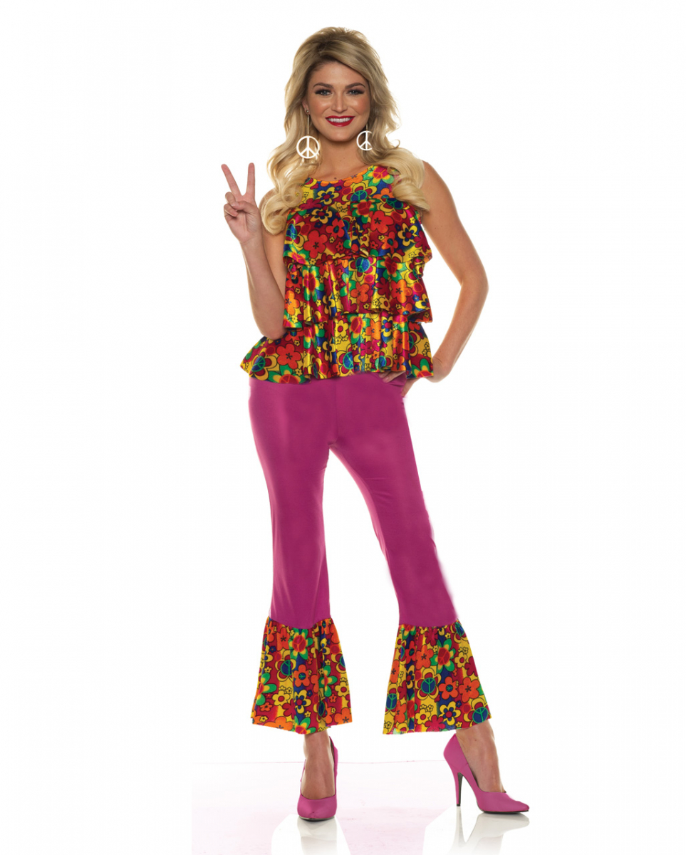 Hippie Girl Kostüm mit Schlaghose  für Fasching XL von Karneval Universe