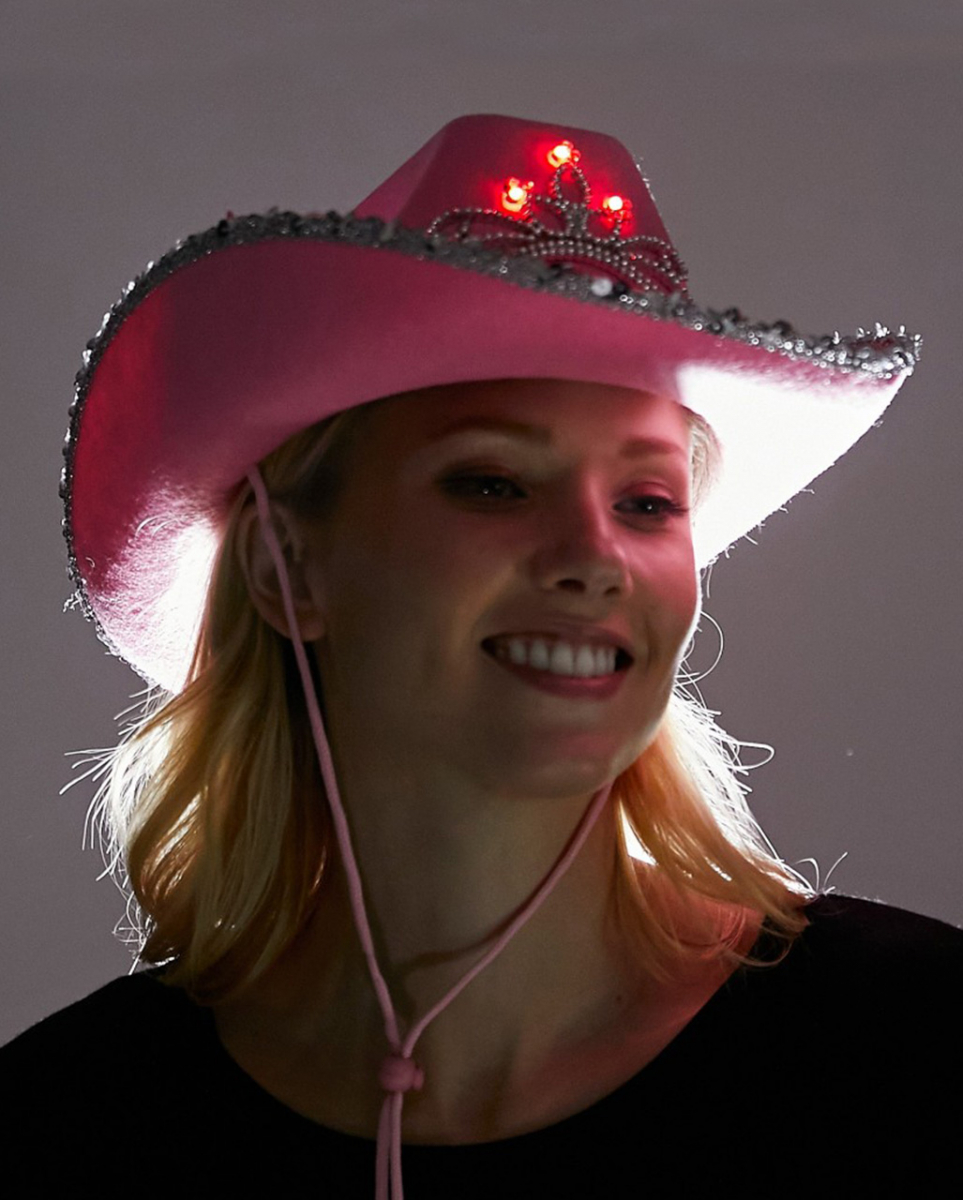 Leuchtender Cowgirl Hut Pink als Kostümzubehör ★ von Karneval Universe