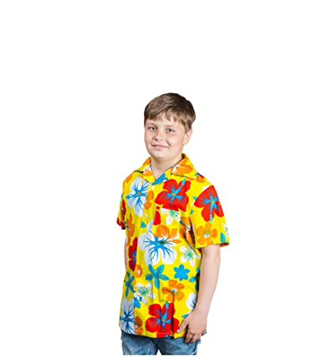 KarnevalsTeufel Buntes Hawaii Hemd Kinder Blumenmuster Sommer Outfit Flower-Power Kurz Arm Sommerhemd Aloha (Gelb, 152) von KarnevalsTeufel.de