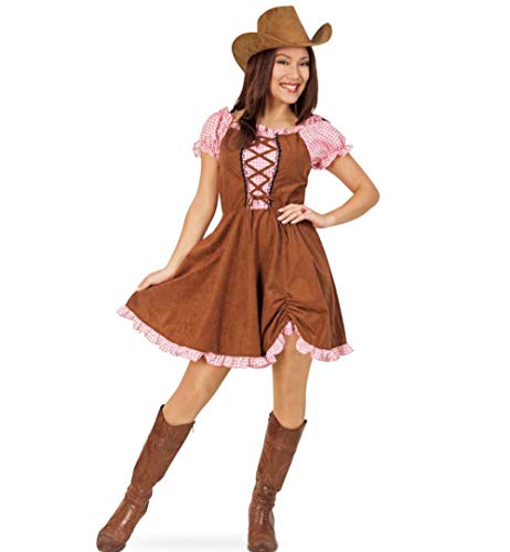 KarnevalsTeufel Cowgirl Kostüm Set, 2 Tlg. Hut und Kleid rosa braun Wilder Westen (40) von KarnevalsTeufel.de