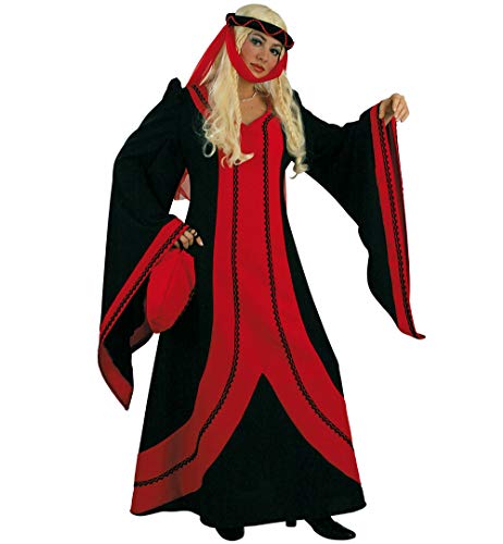 KarnevalsTeufel Damenkleid Freifrau Adelige Mittelalter 3-TLG. Kleid mit Jungfernkranz und Tasche knöchellang schwarz rot(Medium) von KarnevalsTeufel.de