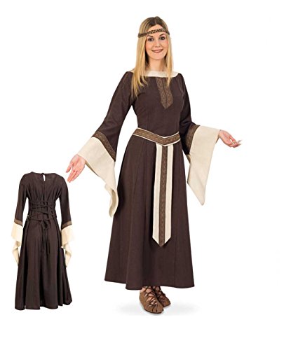 KarnevalsTeufel Edelfrau-​Kleid braun beige langarmiges langes Kleid mit Gürtelblende (M) von KarnevalsTeufel.de