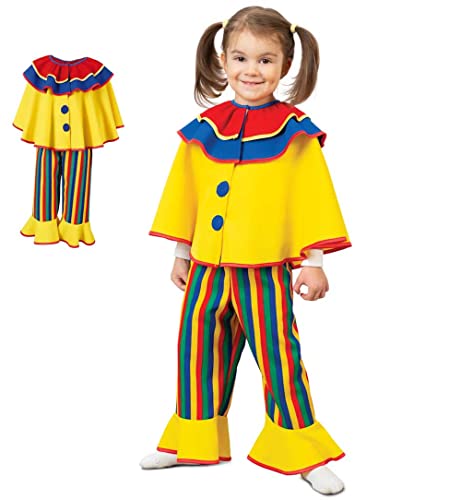 KarnevalsTeufel Kinder Kostüm Clown Spaßmacher Zirkusclown 2 tlg. Oberteil - Poncho und Hose -Schlaghose bunt gestreift Klassiker für Jungen und Mädchen Harlekin (98) von KarnevalsTeufel.de