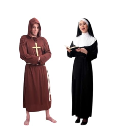 KarnevalsTeufel Kostüm Outfit Nonne oder Mönch für Erwachsene Klassische Verkleidung zur Auswahl, Robe für Sie und Ihn, Partneroutfit Gruppenkostüm (Mönch, L) von KarnevalsTeufel.de