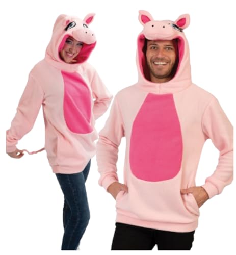 KarnevalsTeufel Kuscheliges Kostüm Schwein – Lustiger Hoodie mit süßer Tierkapuze & Ringelschwanz Schweinchen Kapuzenpulli für Erwachsene Unisex (L) von KarnevalsTeufel.de