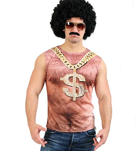 KarnevalsTeufel Shirt Bronko für Herren mit aufgedruckter Goldkette, Tanktop, DJ, Macho, Dollar, fotorealistisches Shirt (Large) von KarnevalsTeufel.de