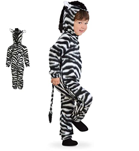 KarnevalsTeufel Zebra-Kostüm für Kinder mit Kapuze Overall Fasching Tier-Jumpsuit Karneval Kleinkinder-Karnevalskostüm Geburtstags-Geschenk (98) von KarnevalsTeufel.de