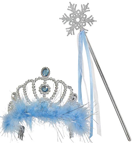 KarnevalsTeufel Zubehör-Set Eisprinzessin, 2-TLG Diadem und Stab Tiara Eiszauber Märchen Fee Feenstab Märchenstab Eiskristall Königin Prinzessin von KarnevalsTeufel.de