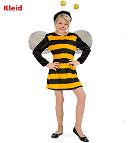 KarnevalsTeufel.de Bienchen Bienchenkostüm, Biene, Kinder Schwarz-Gelb-gestreift, 1-TLG. Kleid (128) von KarnevalsTeufel.de