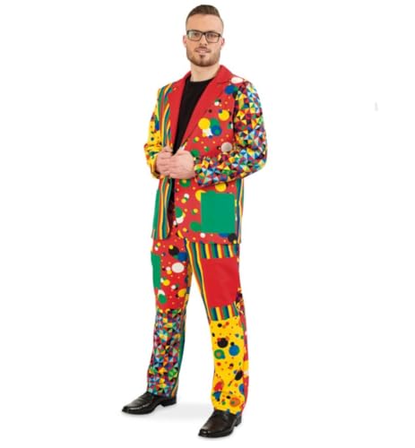 KarnevalsTeufel.de Herrenkostüm Anzug Clown Jackett und/oder Hose bunt Gemustert Zirkus (Medium, Hose + Jackett) von KarnevalsTeufel.de