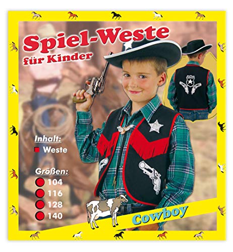 KarnevalsTeufel.de Spiel-Weste für Kinder Cowboy Verschiedene Größen Cowboyweste schwarz-rot mit Aufdruck Sheriff Stern von KarnevalsTeufel.de