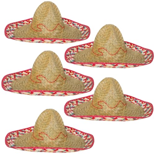 Sombrero-Set Mexikanerhüte in bunten Farben mit rotem Rand Rand - 5er Pack von KarnevalsTeufel.de