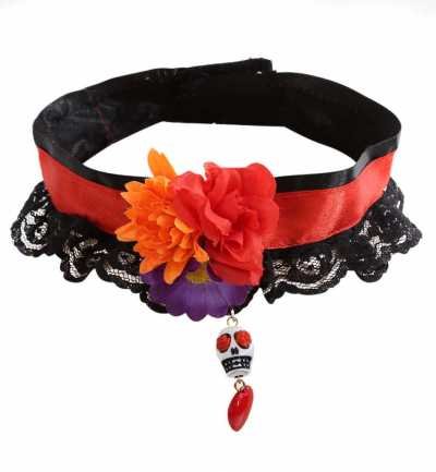 Halsband mexikanischer Totentag Blume Totenkopf Spitze Dia de los Muertos Joker Halloween von KarnevalsTeufel.de