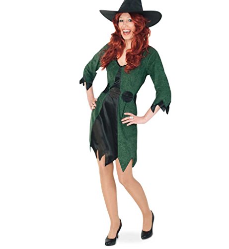 KarnevalsTeufel Damen-Kostüm Waldhexe kurz mit Gürtel Hexe Kleid Halloween grün-schwarz Walpurgisnacht Geisterstunde (40) von KarnevalsTeufel.de