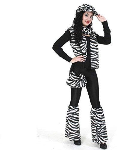 KarnevalsTeufel Damenkostüm-Set Zebra, 4-TLG. Weste, Tasche, Schal und Mütze | M, XL | Plüsch, Tierkostüm, Karneval, Mottoparty (XL) von KarnevalsTeufel.de