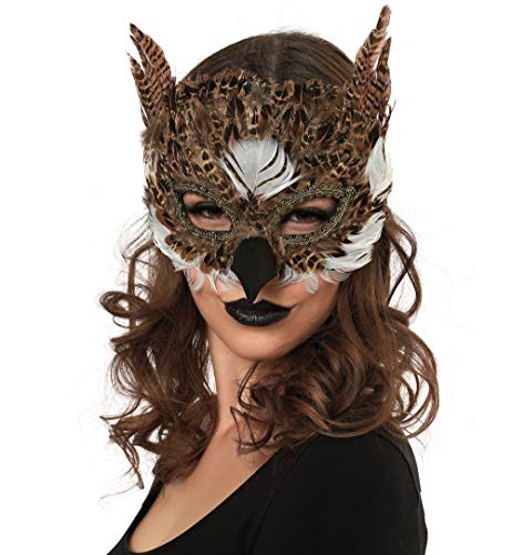 KarnevalsTeufel Eulen Domino Tier Maske mit Federn und Schnabel tierisch Halbmaske Accessoire von KarnevalsTeufel.de