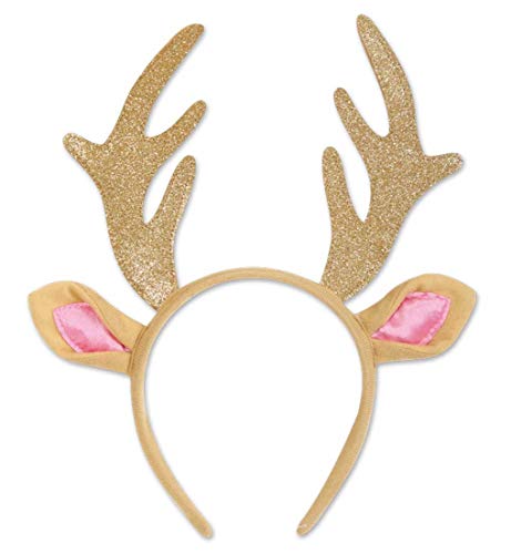 KarnevalsTeufel.de Haarreif Reh Haarschmuck Accessoire Rentier Geweih Glitzer Gold Weihnachten von KarnevalsTeufel.de