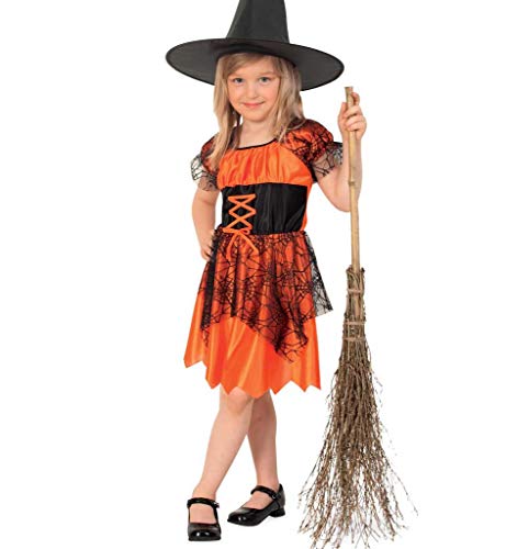 KarnevalsTeufel Hexenkostüm Mädchen orange Hexenkleid Halloween Kostüm für Kinder kleine Hexe (128) von KarnevalsTeufel.de