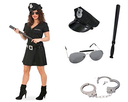 KarnevalsTeufel Kostüm Komplett Paket Police Woman, schwarz, Officer, Cop Uniform Polizistin Damenkostüm Special Agent Karneval, Polizei 5 Teile (38) von KarnevalsTeufel.de