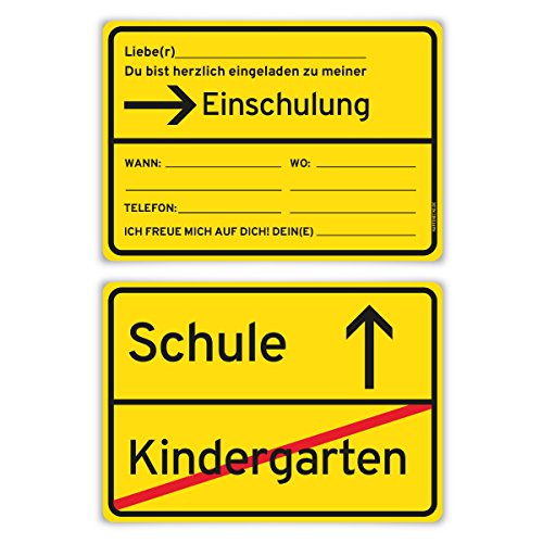 Kartenecke.de Einladungskarten Einschulung Schulanfang Jungen Mädchen 8 Stück Ortsschild von Kartenecke.de