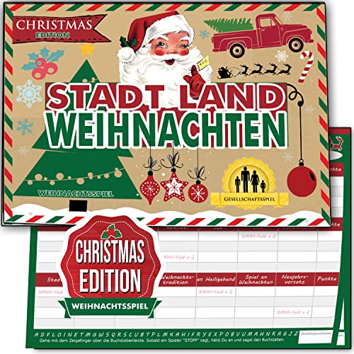 KARTENVERSAND24 Weihnachtsspiel Stadt Land Weihnachten Geschenkideen Fluss Kleinigkeiten Weihnachtsspiele Spielblock Gesellschaftsspiele kleine Spiele Geschenk Teenager von KARTENVERSAND24