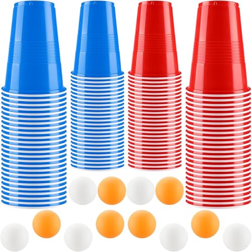 Beer Pong Becher Set, 500ML Bierpong Becher Enthält Tischtennisbälle und Becher, Beerpongbecher, Wiederverwendbare Partybecher für Weihnachten Party Geburtstag Festivals Hochzeit Camping (100pcs) von Kasanni