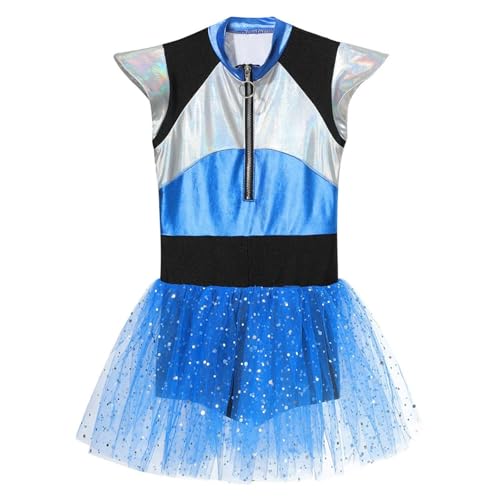 Alien Kostüm Damen Space Girl Kostüm Astronauten Weltall Kostüm Galaxy Metallic Kleid Marsmensch Weltraum Sterne Kostüm mit Tüllrock Außerirdischer Faschingskostüme für Karneval (#01, Erwachsener-XS) von Kashyke