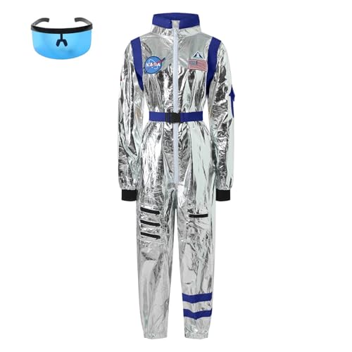 Astronauten Kostüm Damen, Space Kostüm Astronaut Damen Silber Weltraum Kostüm Karneval Kostüm Damen Astronaut Overall Erwachsene Space Anzug Astronaut Kostüm Frauen Faschingskostüm (A-1, L) von Kashyke