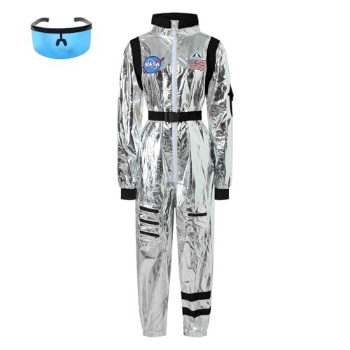 Astronauten Kostüm Damen, Space Kostüm Astronaut Damen Silber Weltraum Kostüm Karneval Kostüm Damen Astronaut Overall Erwachsene Space Anzug Astronaut Kostüm Frauen Faschingskostüm (A-2, L) von Kashyke