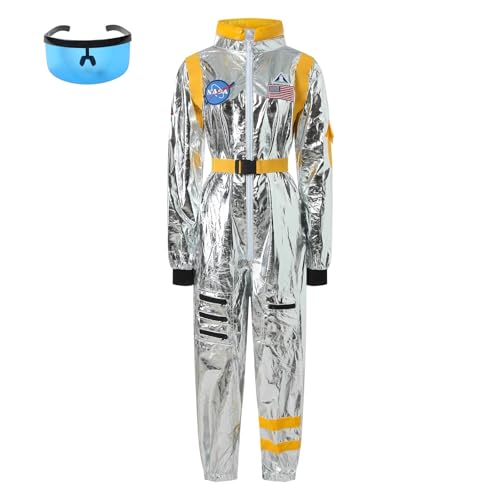 Astronauten Kostüm Damen, Space Kostüm Astronaut Damen Silber Weltraum Kostüm Karneval Kostüm Damen Astronaut Overall Erwachsene Space Anzug Astronaut Kostüm Frauen Faschingskostüm (A-3, L) von Kashyke