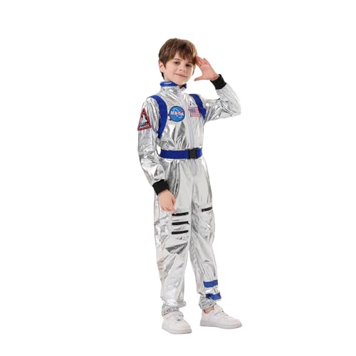 Astronauten Kostüm Kinder 140 Faschingskostüme Kinder Astronaut Kostüm Overall Raumanzug Astronaut Kinderkostüm Mädchen Junge Kind Na-Sa Weltall Kostüm Space Kostüm für Karneval (Blau, 120) von Kashyke