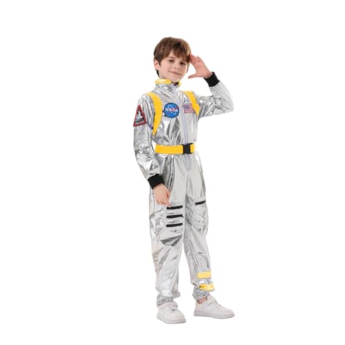 Astronauten Kostüm Kinder 140 Faschingskostüme Kinder Astronaut Kostüm Overall Raumanzug Astronaut Kinderkostüm Mädchen Junge Kind Na-Sa Weltall Kostüm Space Kostüm für Karneval (Gelb, 120) von Kashyke